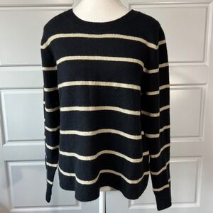J.Crew Extra-Soft Striped Sweater Womens Size S Black Beige Crewneck Long Sleeve